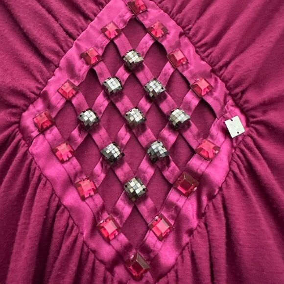 Ashley Stewart Magenta V-Neck Blouse with Embellished Front - Picture 2 of 3